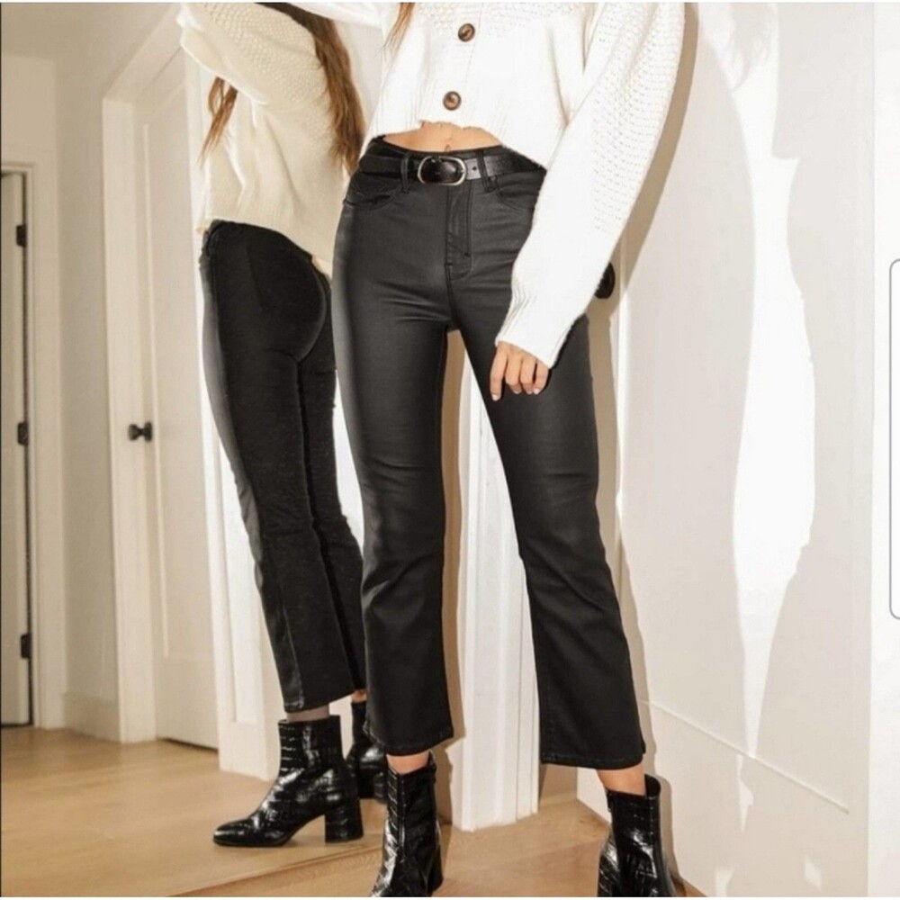 Nine West Black Coated Denim Kick Flare Jeans Size 34